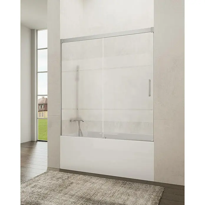 GME Mampara para bañera Basic - An x Al: 160 x 150 cm, Vidrio serigrafiado, Cromo - Una mampara de bañera moderna con puertas correderas, que mejora el baño con una solución elegante y funcional de protección contra salpicaduras.