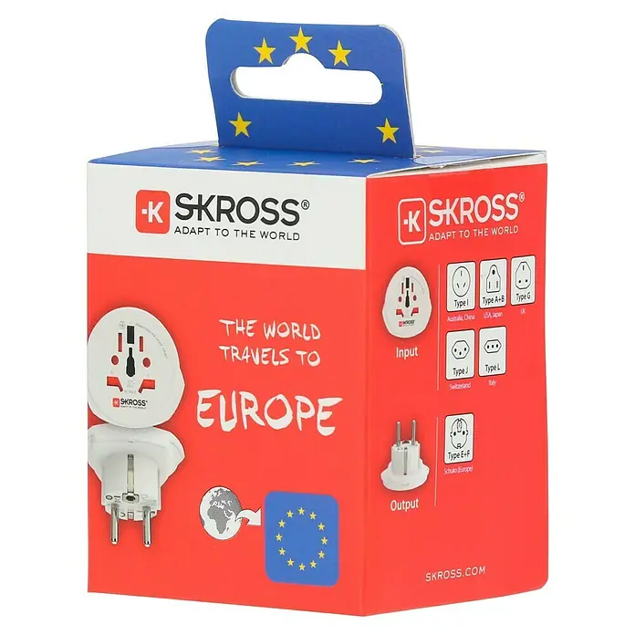 Skross Reiseadapter World to Europe - Netzsteckertyp Reiseadapter: Typ E+F (CEE 7/7), Weiß - SKROSS Reisestecker-Adapter für Europa. Ideal zum Anpassen verschiedener Steckertypen und zur sicheren Nutzung elektronischer Geräte auf Reisen.
