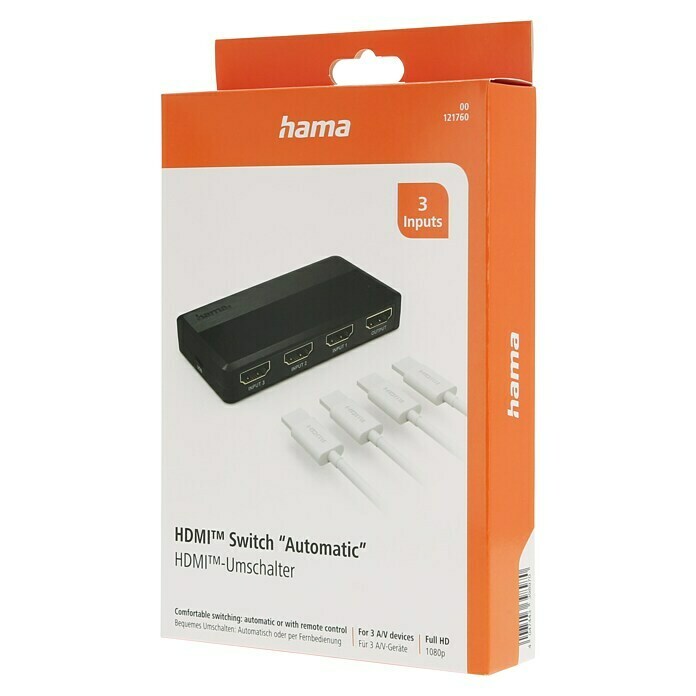 Hama HDMI-Umschalter 3 Eingänge, 1 Ausgang (1,3 x 9,5 x 4,7 cm) | BAUHAUS