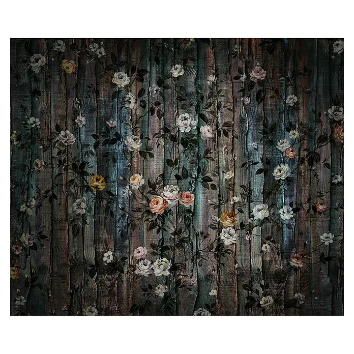 Komar Infinity 2 Fototapete Grande Giardino - B x H: 300 x 250 cm, Vlies - Elegante Tapete mit Rosenmuster auf Holzstruktur. Das blumige Design verleiht jedem Raum eine stilvolle und natürliche Note.