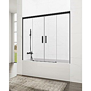 GME Mampara para bañera Basic Spazio (An x Al: 182 x 150 cm, Longitud regulable: 61 cm - 66 cm, Espesor: 6 mm, Vidrio transparente, Negro)