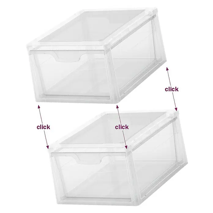 KIS Schubladenbox Spider Drawer - L x B x H: 39 x 39 x 18 cm, 17 l - Zwei transparente Schuhboxen, die sich stapeln lassen, mit Beschriftung "Klick" an den Verbindungsstellen.