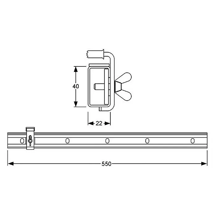 Mepa Wannenrand-Klemmleisten-Set - Geeignet für: Stahl- & Acrylwannen - Eine technische Zeichnung eines LED-Profils mit Abmessungen, die 550 mm lang und 40 mm hoch sind.