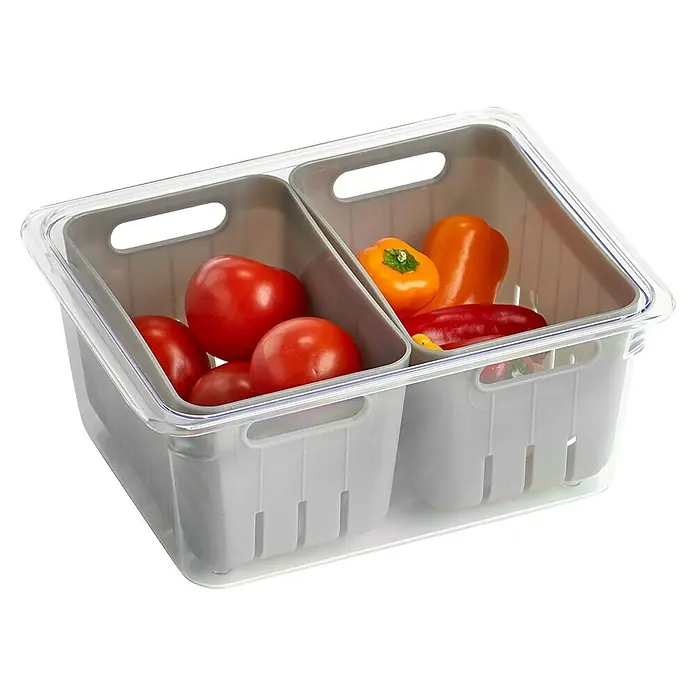 Zeller Present Kühlschrankorganizer-Set - L x B x H: 10 x 22,5 x 17,5 cm, Kunststoff, Grau - Frischhaltebox für Gemüse mit Tomaten und Paprika. Ideal für die Aufbewahrung im Kühlschrank und zur Organisation von Lebensmitteln.