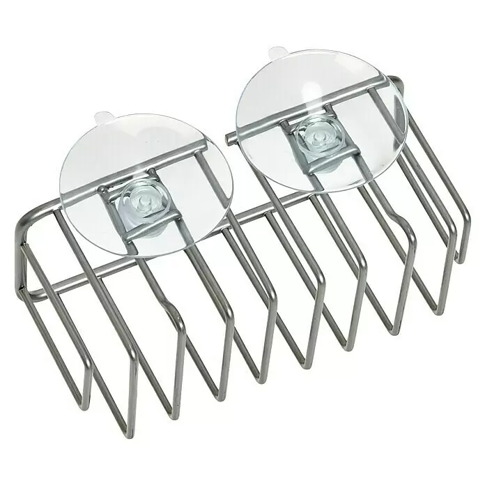 Zeller Present Spülbecken-Organizer - L x B x H: 6,3 x 14 x 6,3 cm, Silber - Silberner Seifenhalter aus Metall mit zwei transparenten Saugnäpfen.