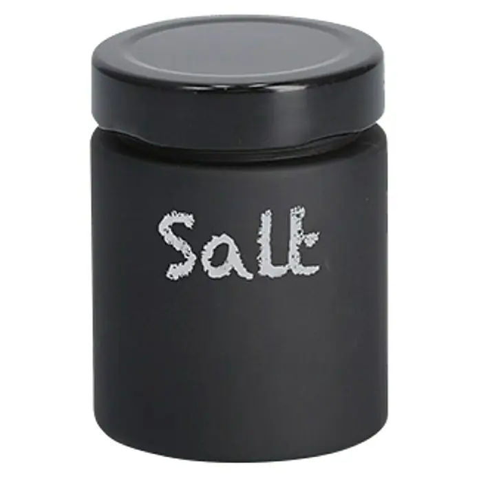 Vorratsdose - Ø x H: 82 x 62 mm, Glas, Schwarz - Schwarze Salzstreuer-Glas mit der Aufschrift "Salz", ideal zur stilvollen Aufbewahrung von Salz.