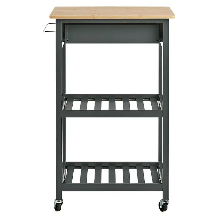 Beistellwagen - L x B x H: 40 x 58 x 93 cm, Grau - Küchenwagen mit Arbeitsfläche und Schublade, bietet zusätzlichen Stauraum mit zwei Regalböden, ideal für die Küche.