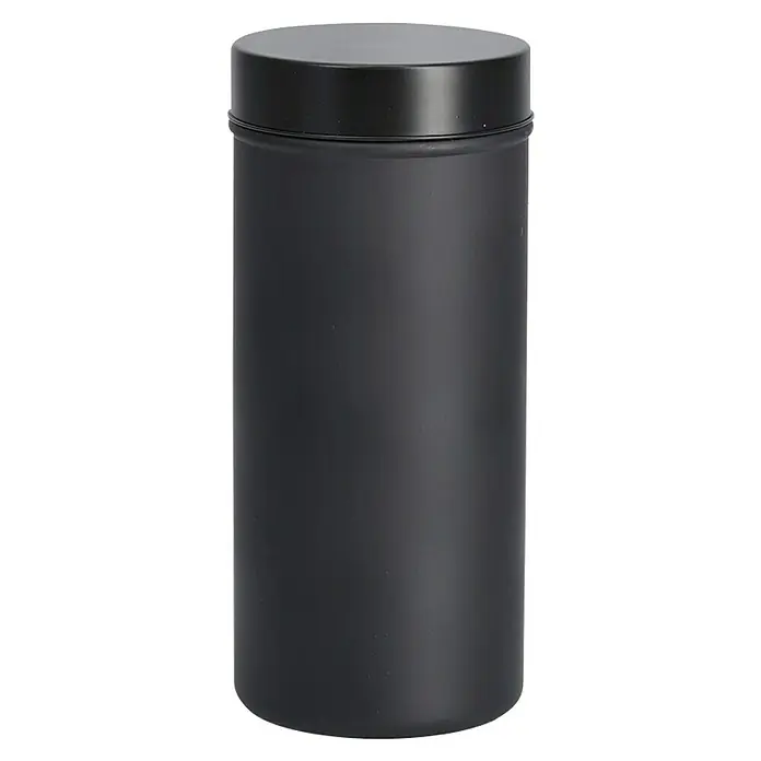 Vorratsdose - Ø x H: 10 x 22,5 cm, Glas, Schwarz - Nahaufnahme einer mattschwarzen, zylindrischen Dose mit Deckel, ideal zur Aufbewahrung von Tee, Kaffee oder anderen trockenen Lebensmitteln in der Küche.