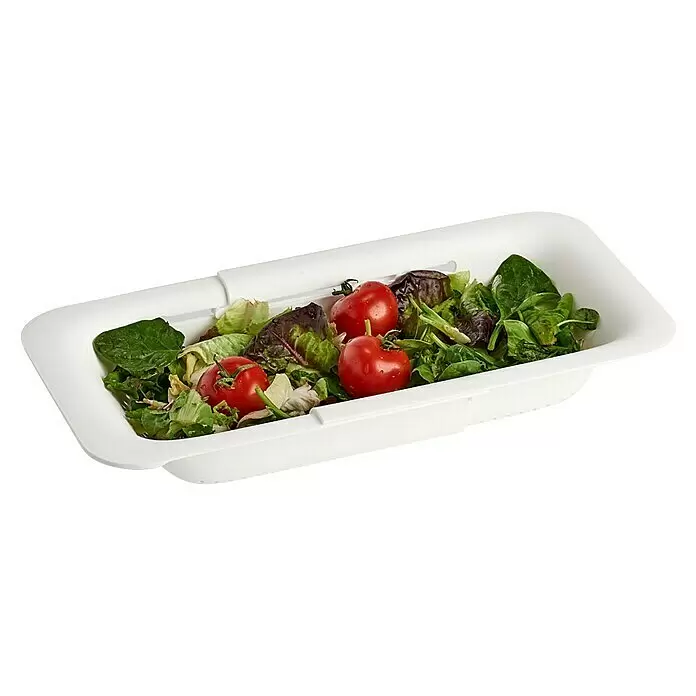 Zeller Present Spülbeckensieb - Weiß - Weißes ausziehbares Spülsieb mit frischem Salat und Tomaten.