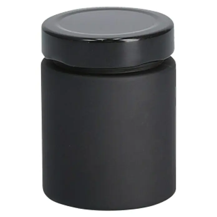Vorratsdose - Ø x H: 82 x 62 mm, Glas, Schwarz - Schwarzer Tiegel mit Deckel, ideal für Cremes, Salben oder Kosmetika. Das schlichte Design macht es vielseitig einsetzbar.