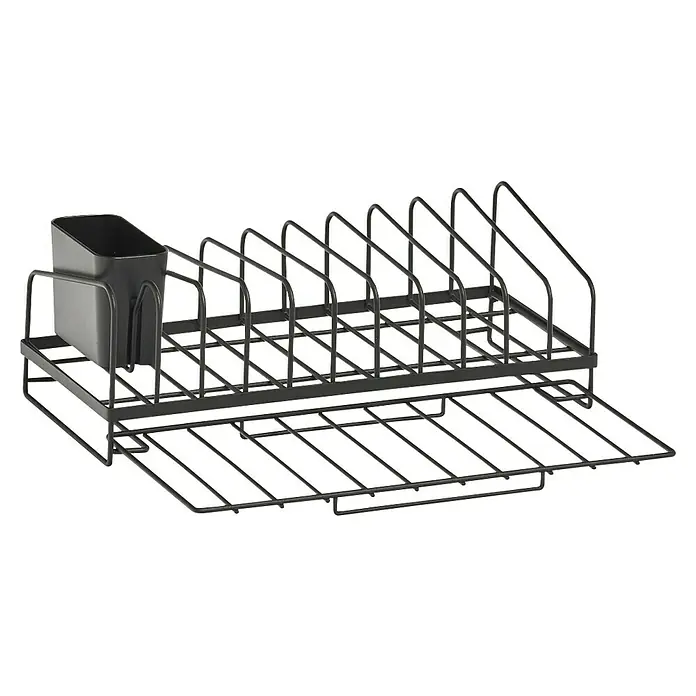 Geschirrkorb - L x B x H: 13,5 x 36,5 x 17,5 cm, Metall - Geschirrständer aus Metall mit Abtropfschale und Besteckkorb, ideal für die Küche. Praktisches Küchenzubehör zum Trocknen von Geschirr.