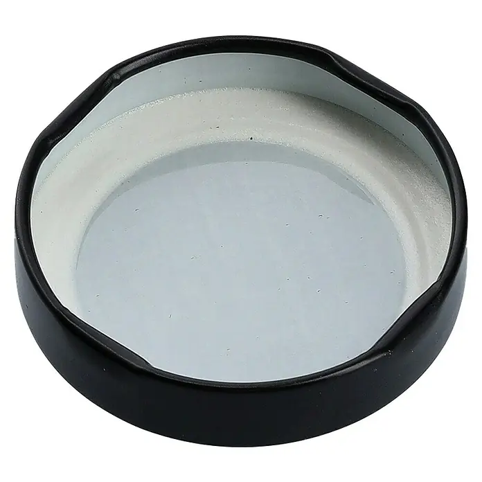 Vorratsdose - Ø x H: 82 x 62 mm, Glas, Schwarz - Nahaufnahme eines schwarzen Schraubverschlusses mit weißer Innenseite, ideal für Konservengläser und Vorratsbehälter. Perfekt für die Küche!
