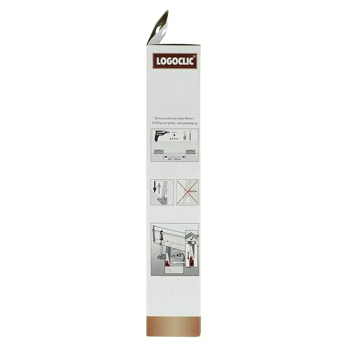 LOGOCLIC Leistenclip - 30 Stk. - LOGOCLIC Anleitung für die Installation. Bohrschablone, Bohren mit 6 mm Durchmesser, Abstand der Halterungen 40-50 cm. Korrekte und falsche Montage.