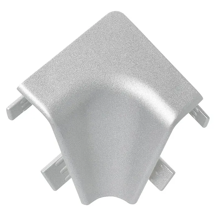 LOGOCLIC Innenecke K40 C - Silber, 2 Stk., Passend für: LOGOCLIC Sockelleiste K40 C - Ein silberfarbenes Eckstück, das zur Abdeckung und zum Schutz von Kabeln oder Leitungen verwendet wird. Praktisches Zubehör für saubere Installationen.