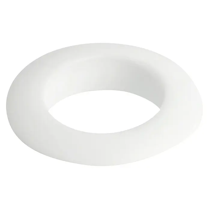 LOGOCLIC Rohrrosette - Weiß, 2 Stk., Kunststoff - Nahaufnahme eines weißen Möbiusbandes mit einem subtilen Farbverlauf auf schwarzem Hintergrund. Ein faszinierendes, minimalistisches Designobjekt.