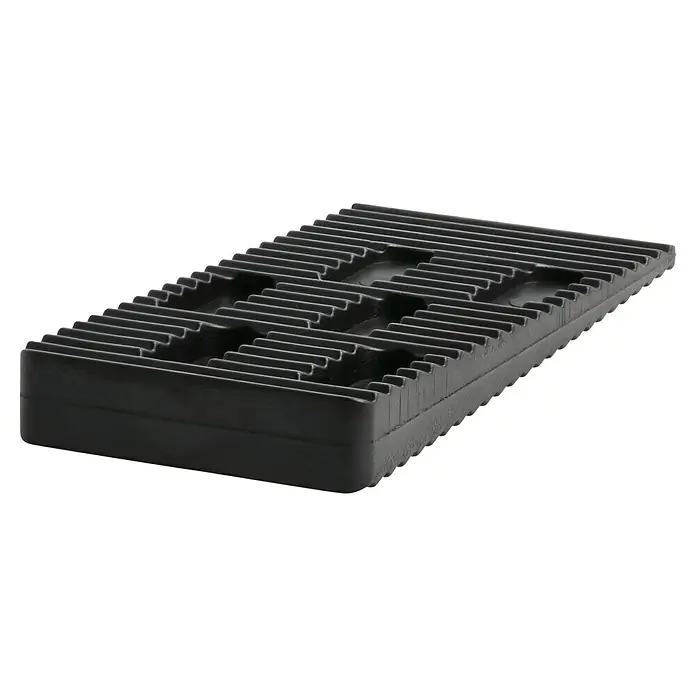 LOGOCLIC Kunststoffkeile - Geeignet für: Hartbeläge mit Nut- und Federsystem, 20 Stk. - Ein schwarzer, gerippter Gerätefuß mit Aussparungen. Das rutschfeste Zubehörteil sorgt für Stabilität und Vibrationsdämpfung.