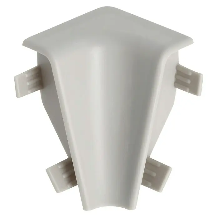 LOGOCLIC Innenecke K40 C - Grau, 2 Stk., Passend für: LOGOCLIC Sockelleiste K40 C - Nahaufnahme einer weißen Eckabdeckung für Kabelkanäle, die eine saubere und professionelle Installation ermöglicht.