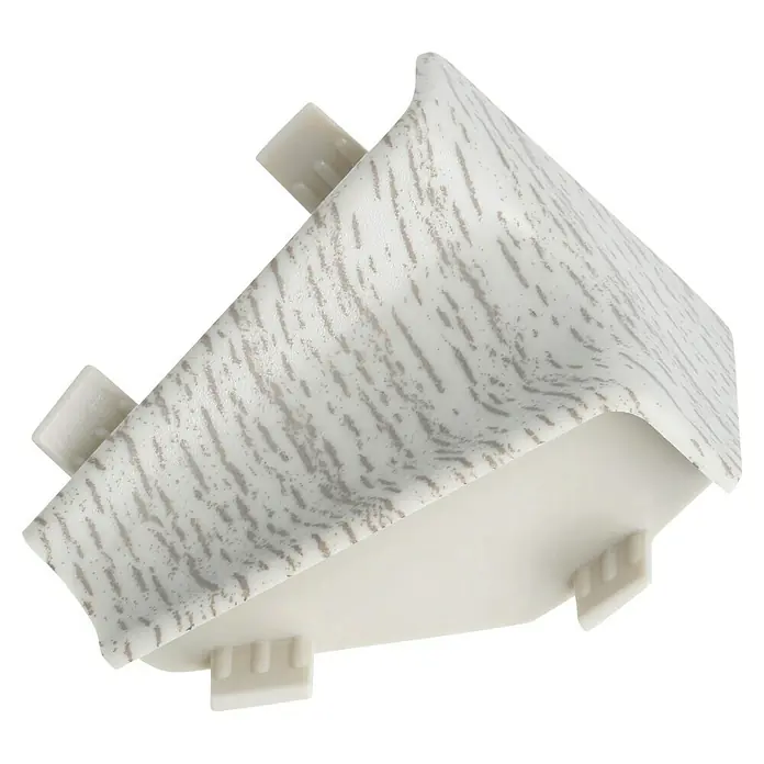 LOGOCLIC Innenecke K40 C - Buche Grau, 2 Stk., Passend für: LOGOCLIC Sockelleiste K40 C - Ein Innenwinkelverbinder für Kabelkanäle in Weiß mit einem dezenten Muster, ideal für saubere Installationen.