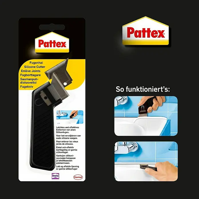 Pattex Fugenhai - Material Klinge: Edelstahl - Pattex Fugenhai: Ein Silikonentferner zum mühelosen Entfernen alter Silikonfugen. Für saubere und glatte Fugen im Handumdrehen!