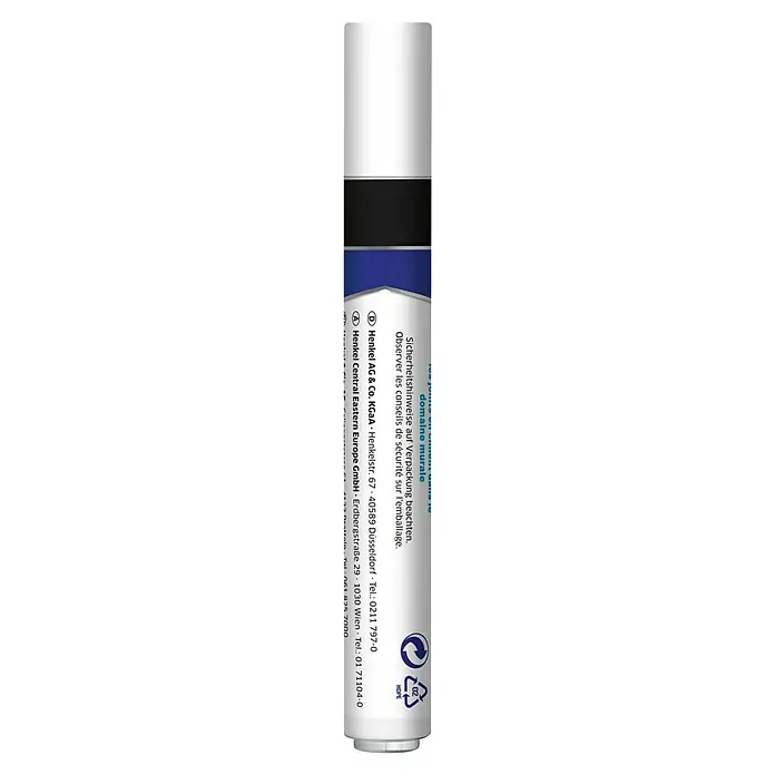 Pattex Fugenstift Perfektes Bad - Weiß, 7 ml - Bild eines Henkel-Produkts, vermutlich ein Klebestift, mit blau-weißem Design und Sicherheits- sowie Herstellerinformationen.