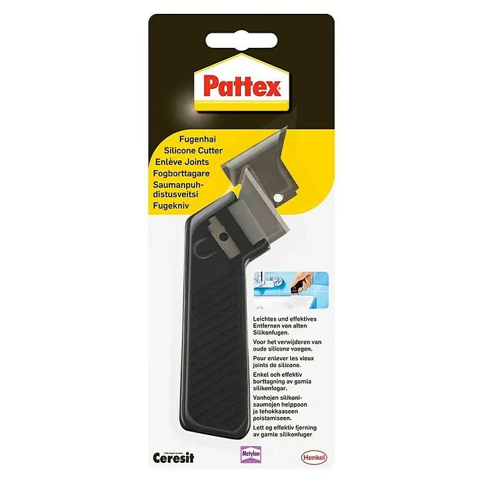 Pattex Fugenhai - Material Klinge: Edelstahl - Pattex Fugenhai Silikonentferner: Müheloses Entfernen von Silikonfugen. Ideal für Bad und Küche, für saubere und dichte Übergänge.