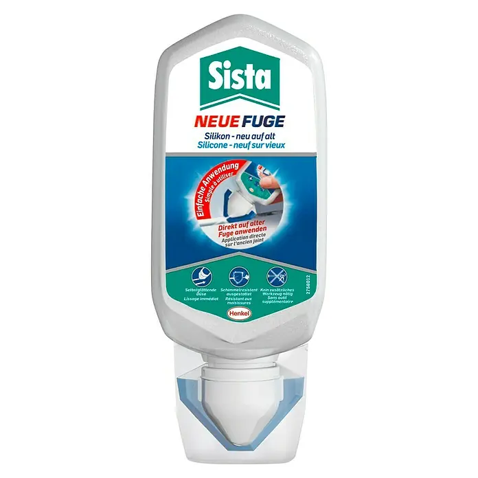 Sista Silikon Neue Fuge - Weiß, 80 ml - Bild einer Sista Neue Fuge Silikon-Kartusche, neu auf alt, mit einfacher Anwendung, schimmelresistent und ohne zusätzliches Werkzeug.