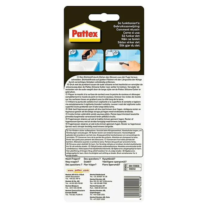 Pattex Fugenhai - Material Klinge: Edelstahl - Pattex Fugenkratzer Verpackung.