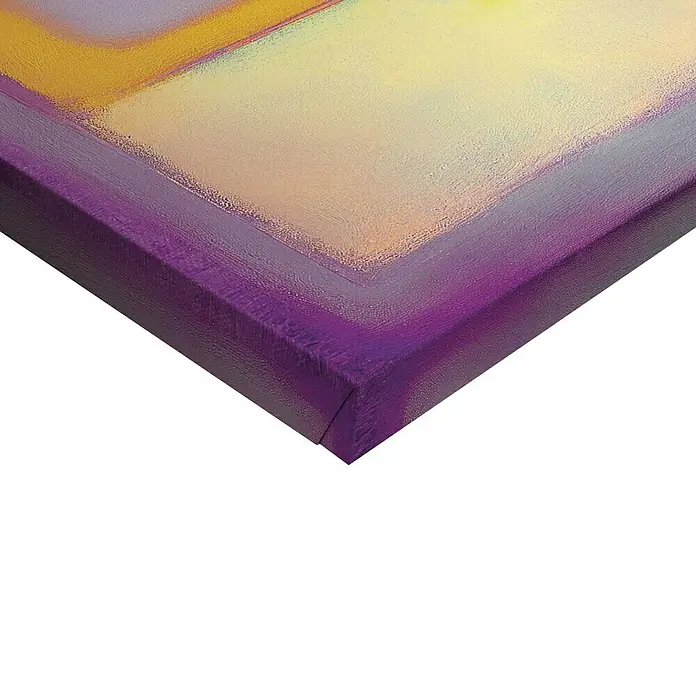 Reinders Leinwandbild Giclee on Canvas - Dance Kitchen, B x H: 20 x 30 cm - Nahaufnahme eines farbenfrohen Leinwandbildes mit violettem Rand und einem abstrakten Design in Gelb- und Lilatönen.