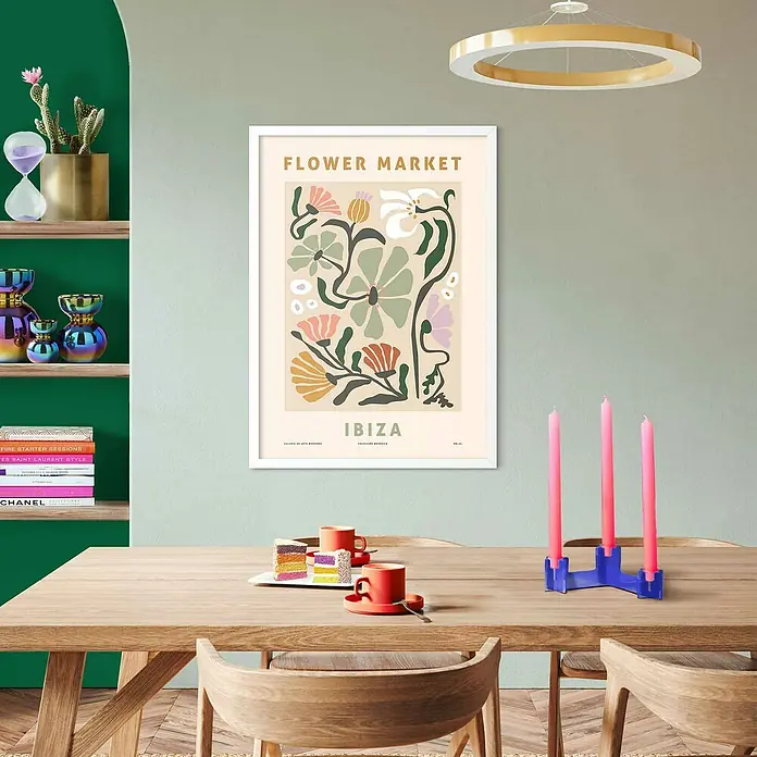 Reinders Bild Modern Frame - Ibiza Flowers, B x H: 50 x 70 cm - Ein gerahmtes "Flower Market Ibiza"-Poster mit Blumendesign, das eine Wand schmückt und einem Raum ein künstlerisches Flair verleiht.