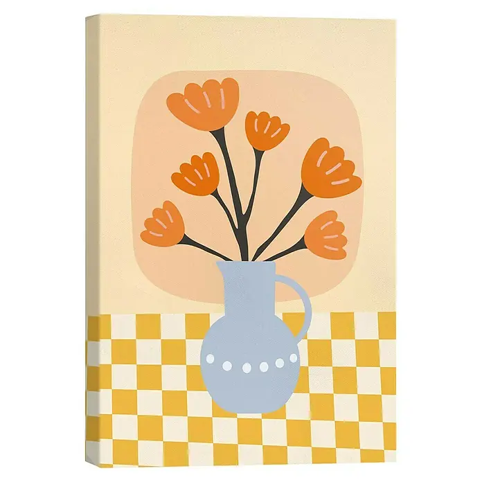 Reinders Leinwandbild Giclee on Canvas - Bloom Vase, B x H: 20 x 30 cm - Das trendige Wandbild mit einem blauen Krug mit orangen Blumen und einem gelben Schachbrettmuster verleiht jedem Raum eine frische Note.