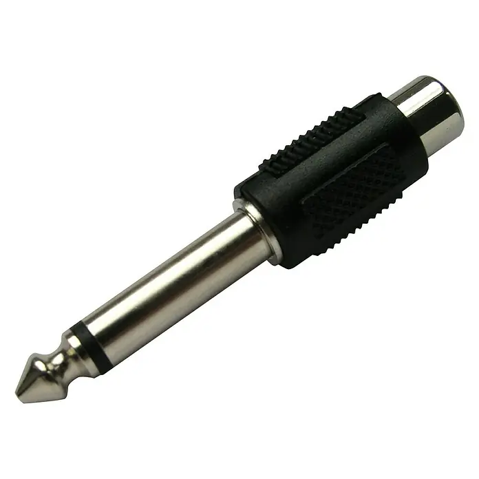 Schwaiger Audio-Adapter - Klinkenstecker 6,3 mm, Cinch-Kupplung - Abbildung eines Audioadapters, der einen 6,3-mm-Klinkenstecker auf einen Cinch-Stecker umwandelt, ideal für Audioverbindungen.