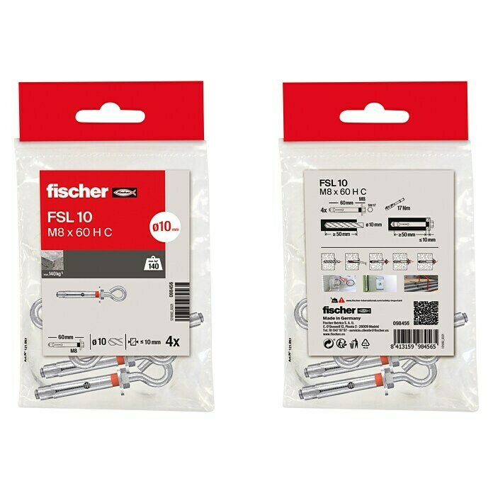 Fischer Anclaje metálico FSL EY (M 8, Largo: 60 mm, 4 ud.) | BAUHAUS