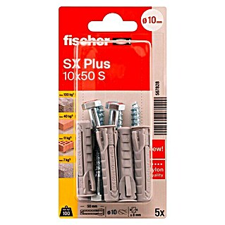 Fischer Taco universal SX Plus S (Ø x L: 10 x 50 mm, Nylon, 5 ud., Con tornillos)