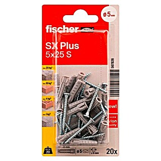 Fischer Taco universal SX Plus (Ø x L: 5 x 25 mm, Nylon, 20 ud., Con tornillos)