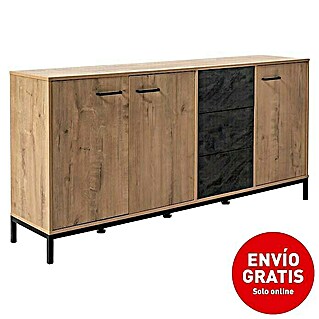 Muebles Pitarch París Aparador (L x An x Al: 40 x 180 x 85 cm, Roble gold/Negro mármol, Número de cajones: 3 ud., Número de puertas: 3 ud.)