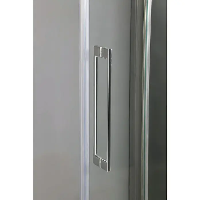 GME Mampara de ducha frontal Trio - 145 x 195 cm, Anodizado, Espesor de vidrio: 6 mm, Plata brillo - Detalle de un moderno tirador cromado para puerta de ducha. Las líneas limpias resaltan el diseño minimalista del baño.