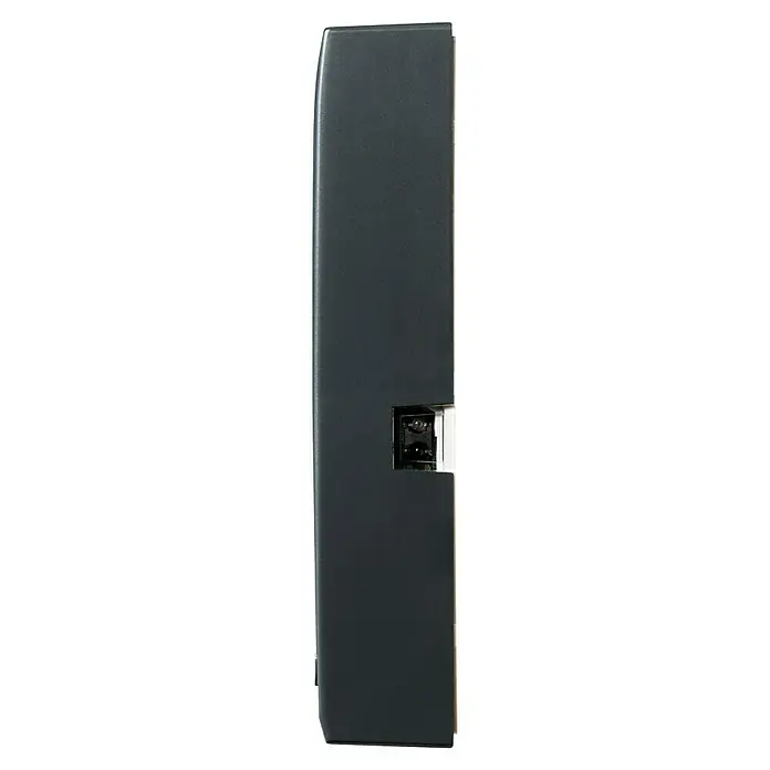 Homematic IP Fenster- & Türsensor HmIP-SWDO-A - Anthrazit, Batteriebetrieben, 102 x 15 x 20 mm - Seitenansicht eines schlanken, grauen elektronischen Geräts mit einem eingelassenen Fach, das sich für eine diskrete Funktionalität eignet.