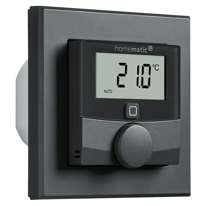 Homematic IP Funk-Raumthermostat HmIP-BWTH-A - Netzbetrieben, 230 V, 54 x 86 x 86 mm, Anthrazit - Homematic IP Wandthermostat mit großem Display zur Steuerung der Raumtemperatur.