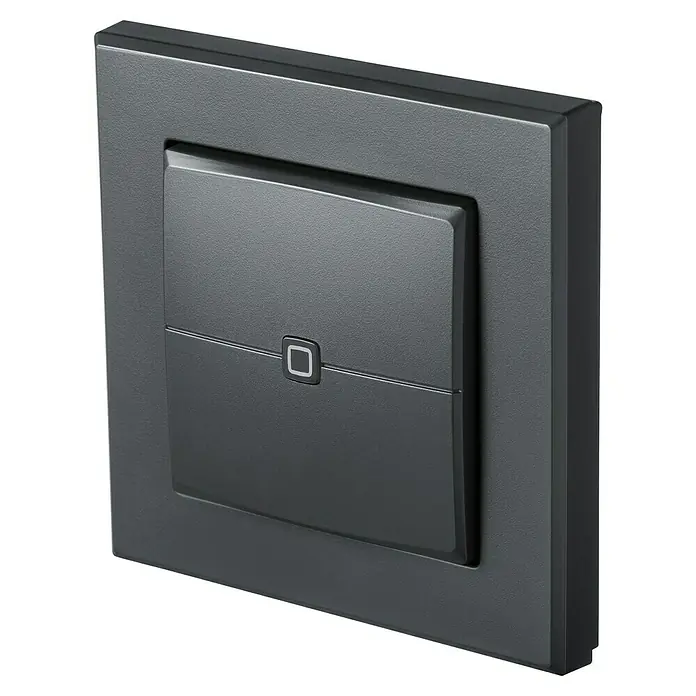 Homematic IP Funk-Wandtaster HmIP-WRC2-A - 2-fach, Batteriebetrieben, Anthrazit, 19 x 86 x 86 mm - Ein stilvoller, quadratischer, schwarzer Lichtschalter mit einem modernen Design und einer dezenten quadratischen Taste in der Mitte.