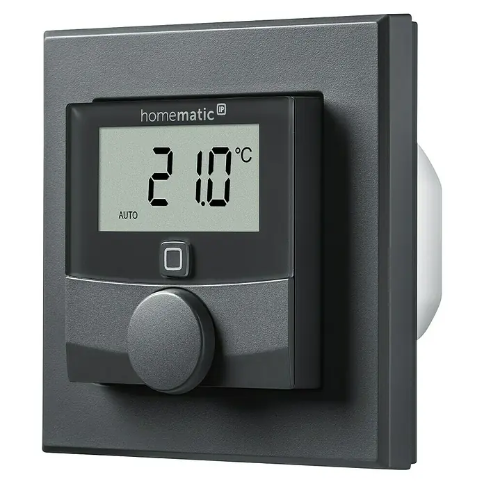 Homematic IP Funk-Raumthermostat HmIP-BWTH-A - Netzbetrieben, 230 V, 54 x 86 x 86 mm, Anthrazit - Homematic IP Wandthermostat: Intelligente Heizungssteuerung für ein komfortables Zuhause. Präzise Temperaturregelung und einfache Bedienung.