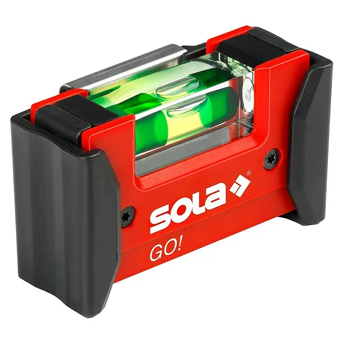 Sola Taschenwasserwaage GO! - Länge: 7,5 cm, Anzahl Libellen: 1 Stk. - Die Sola GO! Wasserwaage ist ein kompaktes und robustes Werkzeug für präzise Messungen im Handwerk und Heimwerkerbereich.