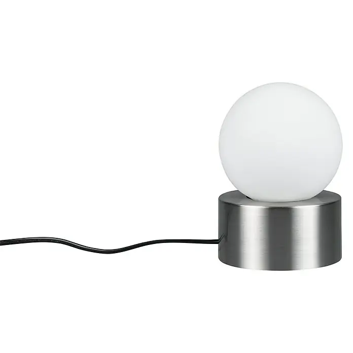 Reality Leuchten Tischleuchte rund Countess - Ø x H: 12 x 17 cm, 25 W, Nickel matt, Weiß, E14 - Moderne Tischleuchte mit kugelförmigem Lampenschirm und silbernem Sockel, ideal für stilvolle Beleuchtung.