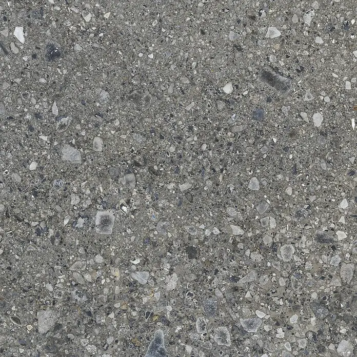 Feinsteinzeugfliese Terrazzo Ceppo - 119,7 x 119,7 cm, Graphit, Matt - Farbmuster