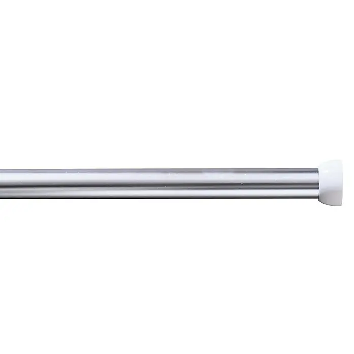 Venus Duschvorhangstange - 110 cm - 185 cm, Durchmesser: 20 mm, Chrom - Bild einer silberfarbenen, ausziehbaren Duschstange mit weißer Endkappe auf schwarzem Hintergrund. Ideal für Badezimmer.