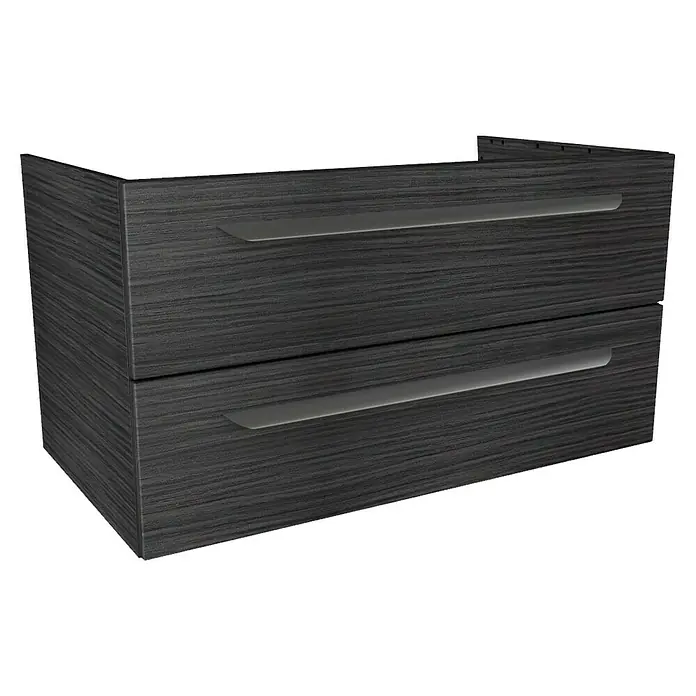 Lanzet M9 Badmöbel-Set M99D2 - 89,2 cm, Dark Oak - Graues Holzkommode mit zwei Schubladen und schlichten, modernen Griffen, perfekt für moderne Badezimmer oder Wohnbereiche.