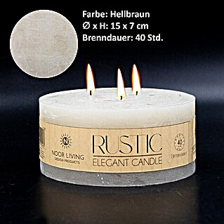 Kerze Rustic (Hellbraun, Ø x H: 15 x 7 cm, Anzahl Dochte: 3 Stk.)