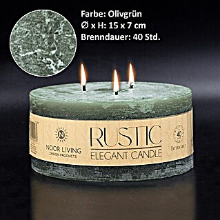 Kerze Rustic (Olivgrün, Ø x H: 15 x 7 cm, Anzahl Dochte: 3 Stk.)