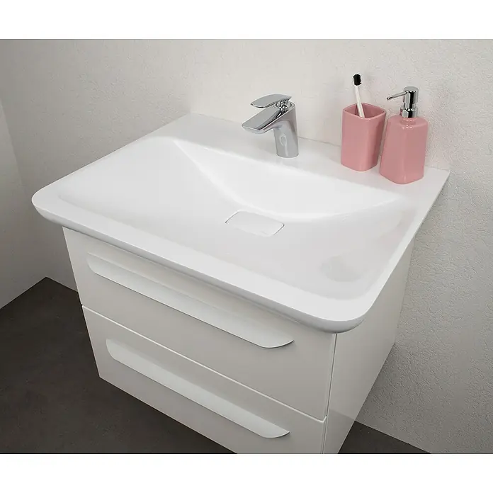 Lanzet M9 Einbauwaschbecken67,5 x 53,5 cm, Weiß, 1 Hahnloch - Elegantes Waschbecken mit Unterschrank. Das weiße Waschbecken verfügt über eine moderne Armatur und stilvolles Badzubehör.