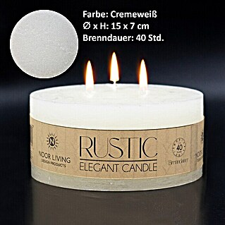 Kerze Rustic (Cremeweiß, Ø x H: 15 x 7 cm, Anzahl Dochte: 3 Stk.)