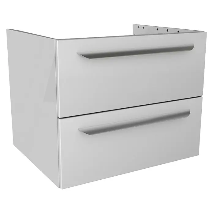 Lanzet M9 Badmöbel-Set M96W2L - Gesamtbreite Badmöbel: 59,2 cm, Weiß, Glänzend, DIN Anschlag: Links - Grauer Badezimmerschrank mit zwei Schubladen und minimalistischen Griffen, ideal für moderne Badezimmer.